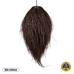Boho κρεμαστό φωτιστικό μονόφωτο με ντουί E27 σε καφέ χρώμα και πλέγμα μπαμπού