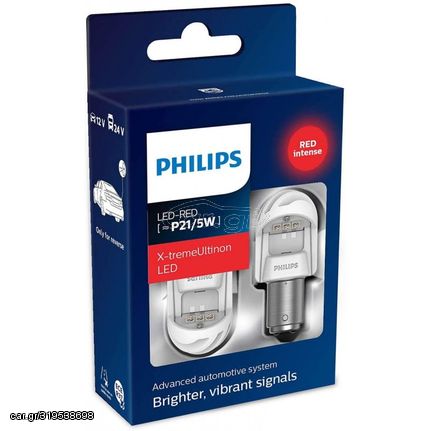 PHILIPS P21/5W X-Treme Ultinon Led Red Gen2 12V 2.2/0.3W 2τμχ 11499XURX2