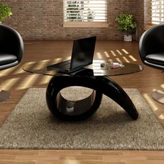 240432 240432 vidaXL Coffee Table with Oval Glass Top High Gloss Black  Μαύρο, 1 Τεμάχιο