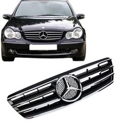 Μάσκα Για Mercedes-Benz C-Class W203 00-07 Amg Look Με 4 Γρίλιες Μαύρο/Χρώμιο 1 Τεμάχιο