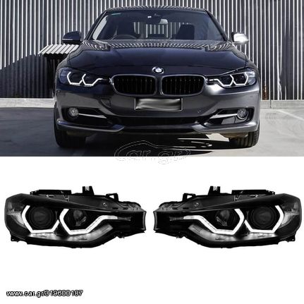 Μπροστινά Φανάρια Set Για Bmw 3 F30 / F31 11-15 3D Angel Eyes Μαύρα H7/H7 Με Μοτέρ Sonar