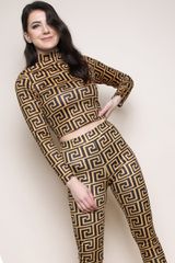 Geometric Print Top & Leggings Set - Gold