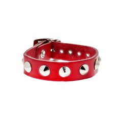 Red 1-Row Conical Studded Leather Bracelet with Buckle