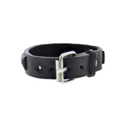 Black on Black 1-Row Pyramid Studded PU Bracelet with Buckle