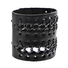 2-Row Chain Black PU Bracelet-thumb-1