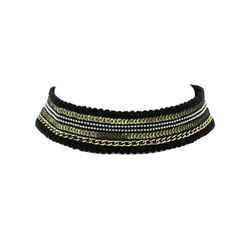 Gold Chain, Silver Bead & Black Lace Choker