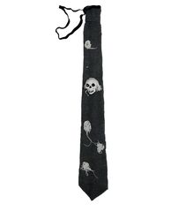 Large Plastic Skull & Cobwebs on Creepy Grey Cloth Halloween Tie