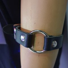 HANDMADE ROW SMALL RING JOIN LEATHER WRISTBAND BLACK