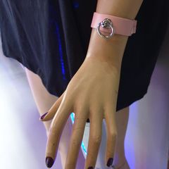 HANDMADE  SMALL RING LEATHER WRISTBAND - PINK