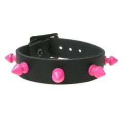 Χειροποίητο Δερμάτινο Περικάρπιο Wristband με Ροζ Καρφιά