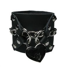 HANDMADE CHAIN WITH CROSS LEATHER SECTIONS & HEART PADLOCK-thumb-1