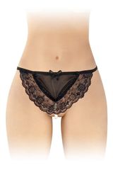 Black apron thong with pearls - OS