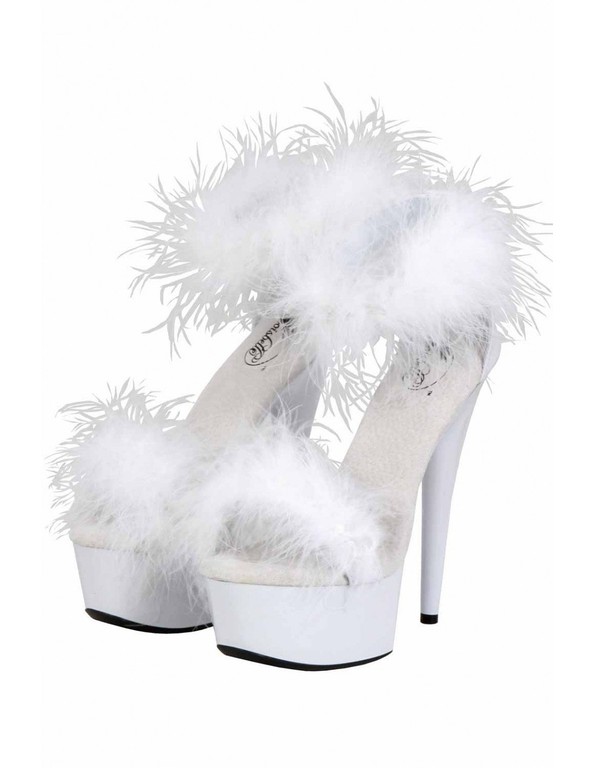 White Open Platform with Feathers 14cm Heel