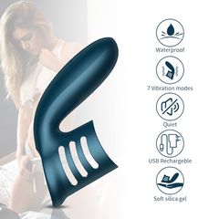 Vibrator-Silicone Ring Blue USB 7 Function-thumb-1