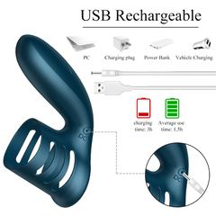 Vibrator-Silicone Ring Blue USB 7 Function-thumb-3