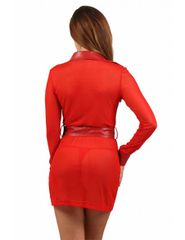 Red Leatherette Dress Blouse-thumb-1