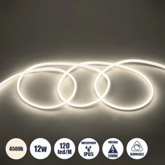 GLOBOSTAR® NEOVALE 70561 Ταινία Neon Flex LED 12W/m 960lm/m 120° DC 24V Αδιάβροχο IP65 120 x SMD2835 Chip/m Φυσικό Λευκό 4500K Dimmable - Μ100 x Π0.8 x Υ1.6cm - 3 Χρόνια Εγγύηση