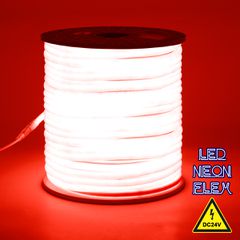 GloboStar® 70583 TUBE 360° Degree Neon Flex Epistar LED SMD 2835 1m 12W/m 120LED/m 840lm/m 360° DC 24V Αδιάβροχη IP68 Κόκκινο Dimmable