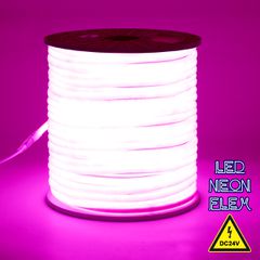 GloboStar® 70587 TUBE 360° Degree Neon Flex Epistar LED SMD 2835 1m 12W/m 120LED/m 840lm/m 360° DC 24V Αδιάβροχη IP68 Ροζ Dimmable