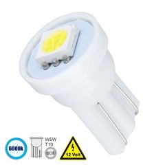 GloboStar® 81044 Λάμπα Αυτοκινήτου LED T10 W5W 1xSMD5050 0.28W 22lm 120° DC 12-16V IP20 Φ1.1 x Υ1.7cm Ψυχρό Λευκό 6000K