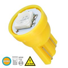 GloboStar® 81048 Λάμπα Αυτοκινήτου LED T10 W5W 1xSMD5050 0.28W 18lm 120° DC 12-16V IP20 Φ1.1 x Υ1.7cm Πορτοκαλί