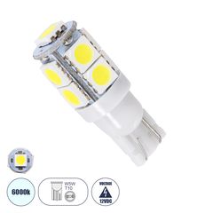 GloboStar® 81056 Λάμπα Αυτοκινήτου LED T10 W5W 9xSMD5050 2.1W 198lm 360° DC 12-16V IP20 Φ1.2 x Υ3.1cm Ψυχρό Λευκό 6000K