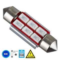GloboStar® C5W 81314 Λάμπα Αυτοκίνητου 36mm FESTOON 2nd Generation Can-Bus Series LED 6 SMD 5630 4W 480lm 120° DC 12V IP20 Μπλε