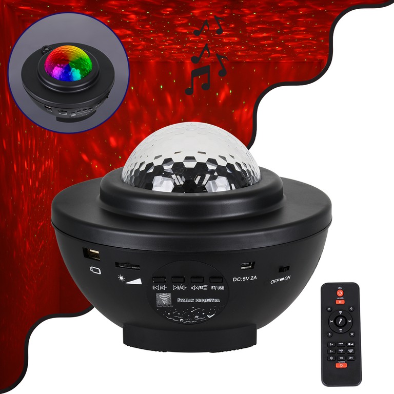 GloboStar® 85817 Μαύρο Επιτραπέζιο Διακοσμητικό Φωτιστικό Ειδικών Εφε NIGHT GALAXY WORLD 3D LED 10W DC 5V 2200mAh Επαναφορτιζόμενο με Bluetooth Speaker - Sound Activated - Καλώδιο Τροφοδοσίας USB και