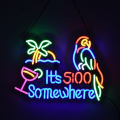 GloboStar® 85854 Φωτιστικό Ταμπέλα Φωτεινή Επιγραφή NEON LED Σήμανσης ITS 5:00 SOMEWHERE PARROT 30W AC 230V με Διακόπτη On/Off Ροζ - Γαλάζιο - Κίτρινο - Πράσινο - Κόκκινο-thumb-4