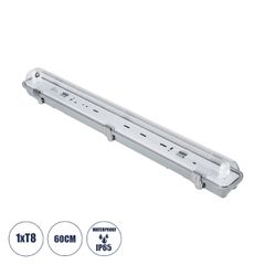 GLOBOSTAR® VIGAS 90610 Γραμμικό Βιομηχανικό Φωτιστικό Σκαφάκι Tri-Proof με Μεταλλικά Clips για 1 x Λάμπα T8 G13 60cm Τύπου Φθορίου LED Τροφοδοσίας Ενός Άκρου 120° AC 220-240V Αδιάβροχο IP65 - Γκρι με