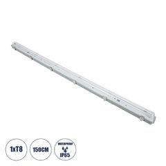GLOBOSTAR® VIGAS 90614 Γραμμικό Βιομηχανικό Φωτιστικό Σκαφάκι Tri-Proof με Μεταλλικά Clips για 1 x Λάμπες T8 G13 150cm Τύπου Φθορίου LED Τροφοδοσίας Ενός Άκρου 120° AC 220-240V Αδιάβροχο IP65 - Γκρι μ