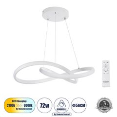 GLOBOSTAR® DEXTER 61050 Μοντέρνο Κρεμαστό Φωτιστικό Οροφής LED 72W 8064lm 300° AC 220-240V IP20 Ρυθμιζόμενο Λευκό CCT με Χειριστήριο από 2700K έως 6000K Dimmable - Lumileds SMD Chip - Λευκό Ματ - Μ56