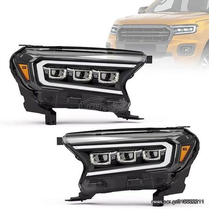 Μπροστινά Φανάρια Set Για Ford Ranger 15-20 DRL Dynamic Start Up Μαύρα Full Led 