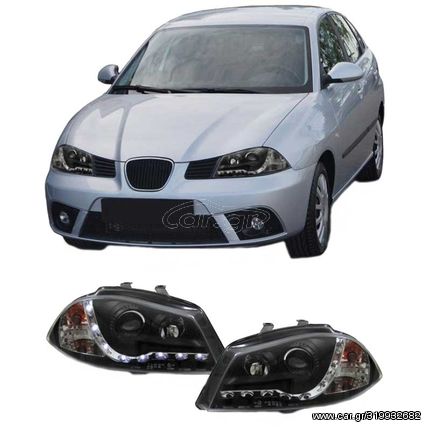 Μπροστινά Φανάρια Set Για Seat Ibiza 6L 02-08 DRL Μαύρα H1/H1 Junyan