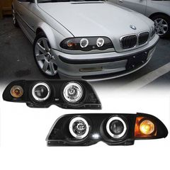 Μπροστινά Φανάρια Set Για Bmw 3 E46 Sedan/Caravan 99-01 Angel Eyes Μαύρα H1/H1 Manual Sonar