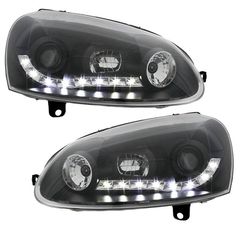 Μπροστινά Φανάρια Set Για Vw Golf V (5) 03-08 DRL Μαύρα H1/H1 Με Μοτέρ JunYan