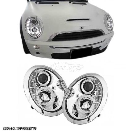 Μπροστινά Φανάρια Set Για Mini Cooper (R50/52/53) 01-06 DRL Χρωμίου H1/H1 Με Μοτέρ Sonarr