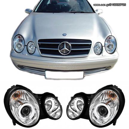 Μπροστινά Φανάρια Set Για Mercedes-Benz CLK W208 97-02 ccfl Angel Eyes Χρωμίου H7/H1 Με Ρύθμιση Αέρος Sonar