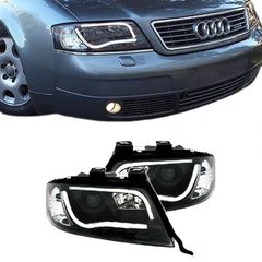 Μπροστινά Φανάρια Set Για Audi A6 4B 97-01 DRLTube Light Μαύρα H1/H1 Sonar