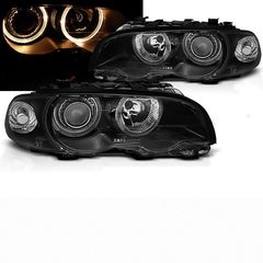 Μπροστινά Φανάρια Set Για Bmw 3 E46 Coupe / Cabrio 99-03 Angel Eyes Μαύρα H7/H7 Με Μοτέρ Depo