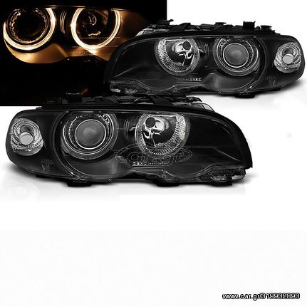 Μπροστινά Φανάρια Set Για Bmw 3 E46 Coupe / Cabrio 99-03 Angel Eyes Μαύρα H7/H7 Με Μοτέρ Depo