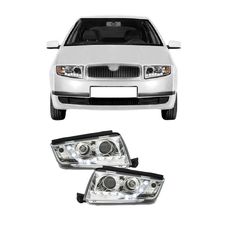 Μπροστινά Φανάρια Set Για Skoda Fabia 6Y 99-07 DRL Χρωμίου H1/H1 JunYan