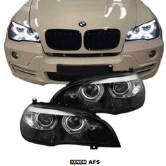 Μπροστινά Φανάρια Set Για Bmw X5 E70 07-10 3D LED Angel Eyes Μαύρα Xenon AFS D1S Με Μοτέρ Sonar