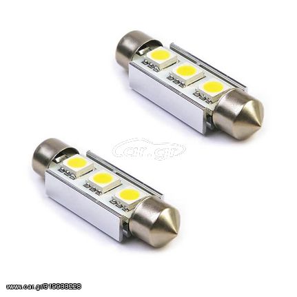 Λάμπες Led Σωληνωτές 39mm 3 Leds 12volt Canbus Λευκό Φως 14197 2 Τεμάχια