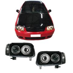 Μπροστινά Φανάρια Set Για Vw Polo 6N2 99-01 Angel Eyes Μαύρα H7/H7 Depo