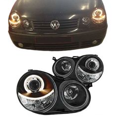 Μπροστινά Φανάρια Set Για Vw Polo 9N 01-05 Angel Eyes Μαύρα H7/H7 Με Μοτέρ Depo