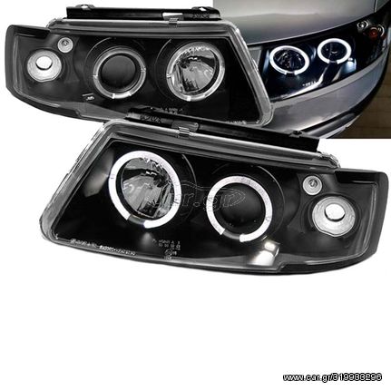 Μπροστινά Φανάρια Set Για Vw Passat 3B 96-00 Angel Eyes & Led Μαύρα H1/H1 Sonar