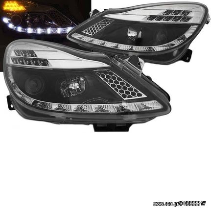 Μπροστινά Φανάρια Set Για Opel Corsa D 06-11 DRL & Led Φλας Χρωμίου H1/H1 JunYan