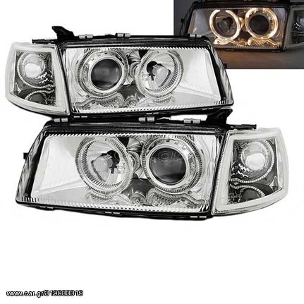 Μπροστινά Φανάρια Set Για Opel Vectra A 88-95 Angel Eyes Χρωμίου H7/H7 Depo