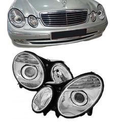 Μπροστινά Φανάρια Set Για Mercedes-Benz E-Class W211 02-06 Χρωμίου Facelift Look H7/H7 (Halogen) Με Μοτέρ Depo